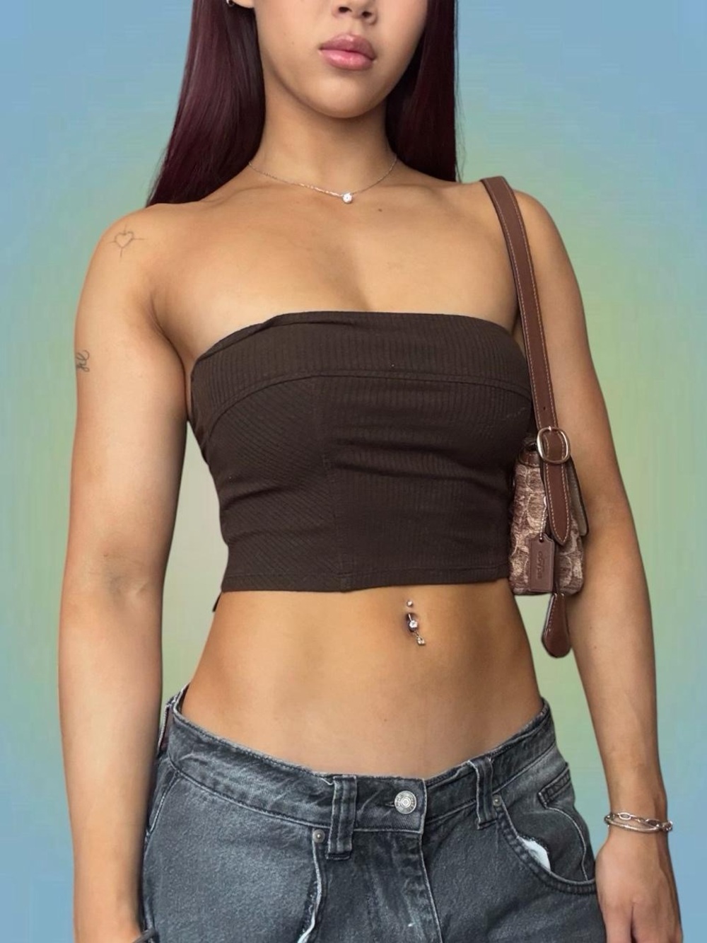 Urban Outfitters Brown Ribbed Strapless Crop Top